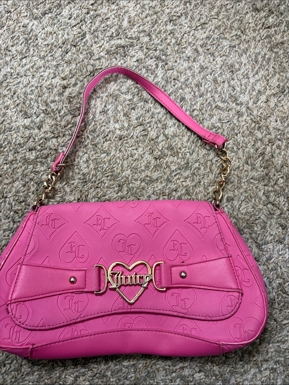 Juicy Couture Hot Pink Embossed Heart Logo Shoulder Bag